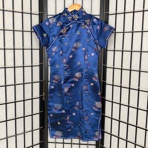 Qipao Blue traditional Chinese short dress